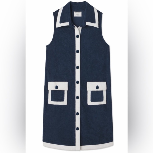 Atlantic-Pacific x Lake Pajamas Darcy Terry Cloth Button Front Shift Dress Navy - Picture 3 of 11